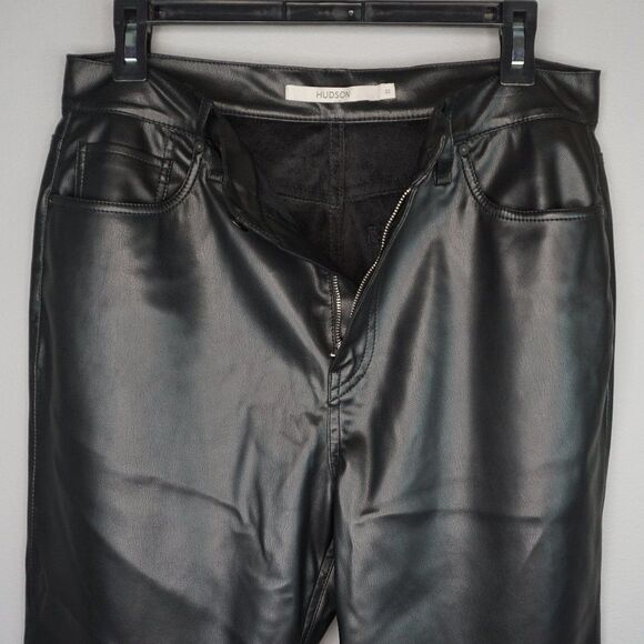 New Hudson Jeans Remi Faux Leather High Rise Straight Leg Pants in Black Size 32 - Picture 6 of 15